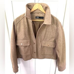 Zara Women's Utility Felt Jacket in Tan with gold hardware